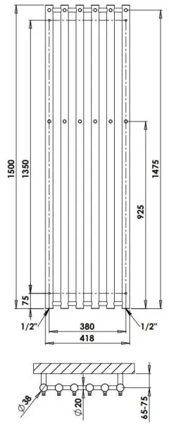 P.M.H. R2W/6 - Radiator de baie tip scară ROSENDAL, 525 W, 150 cm, alb