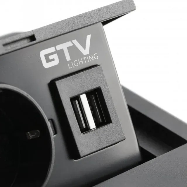 Priză încorporabilă în blat Avaro GTV, 1 priză Schuko, USB A + C, negru Aluminiu/ plastic, Negru