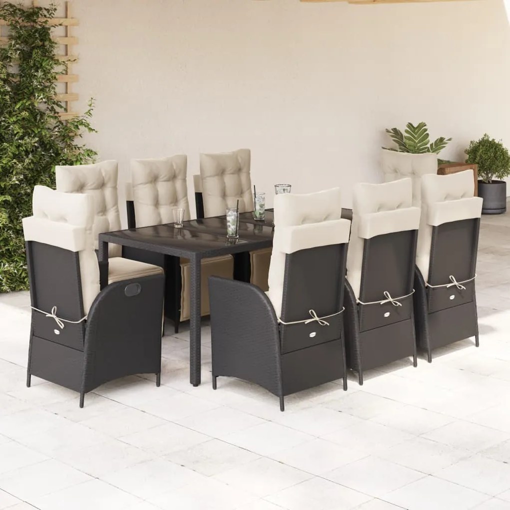 3213319 vidaXL Set mobilier de grădină cu perne, 9 piese, negru, poliratan