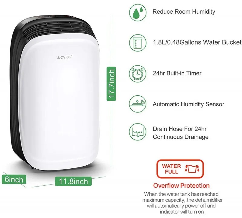 Dezumidificator Attractive TRITON 10, 175W, 1.8 L, 10l/24h, R290, Timer, Dezghetare automata, Senzor de umiditate, Alb/Negru