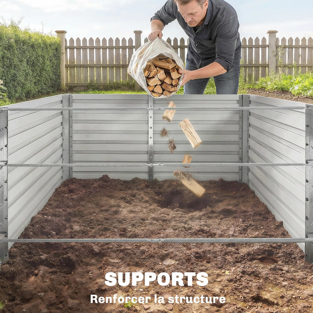 Outsunny Jardineră exterioară, jardineră ridicată galvanizată cu bordură de siguranță și fund deschis 240 x 120 x 60 cm gri argintiu | Aosom Romania