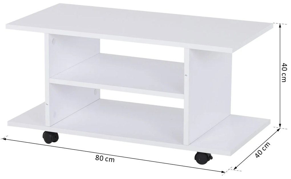 HomCom, comoda TV din lemn cu roti, 80x40x40cm, alb | Aosom Ro