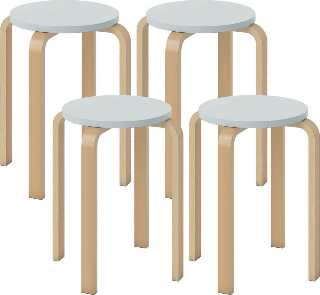 HOMCOM Set de Scaune Stivuibile pentru 4 Persoane, Scaune Moderne de Stivuire, Scaune Rotunde fără Spate, 40x40x45 cm, Lemn Natural | Aosom Romania