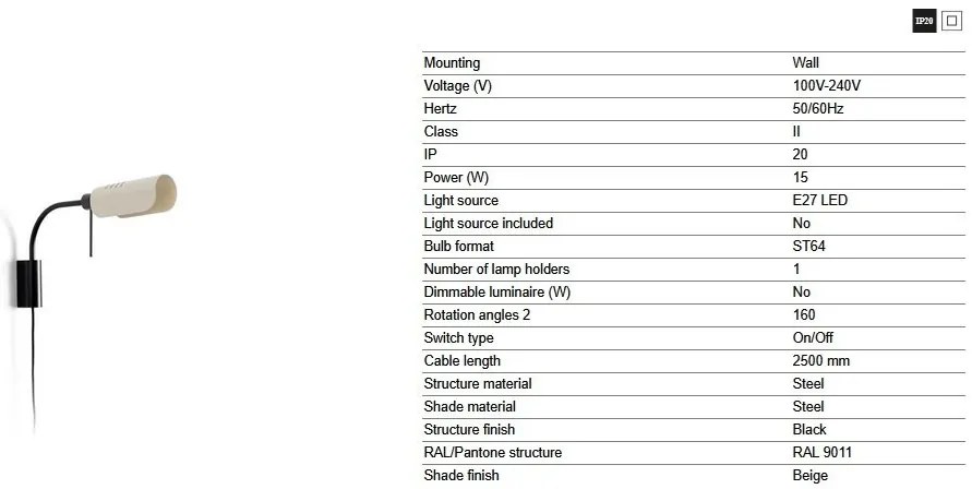 Aplica metal stil retro abajur ajustabil MARTINICA S negru, bej