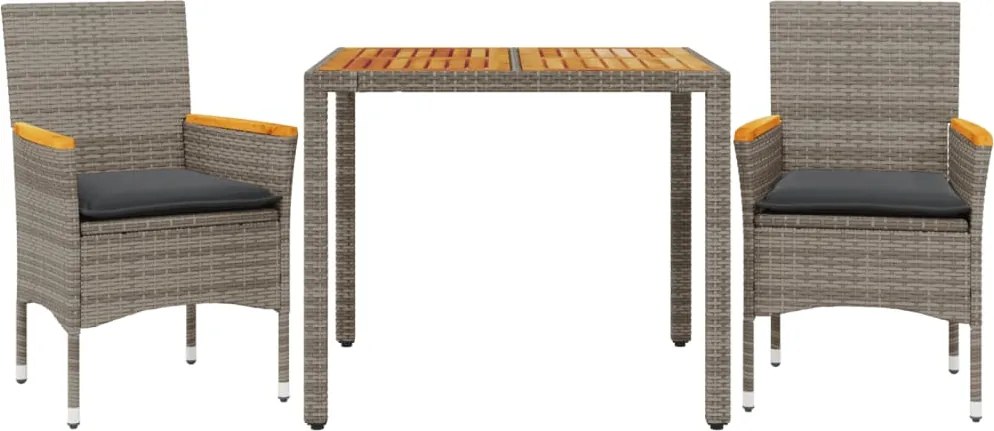 vidaXL Set mobilier grădină cu perne 3 piese gri poliratan/lemn acacia