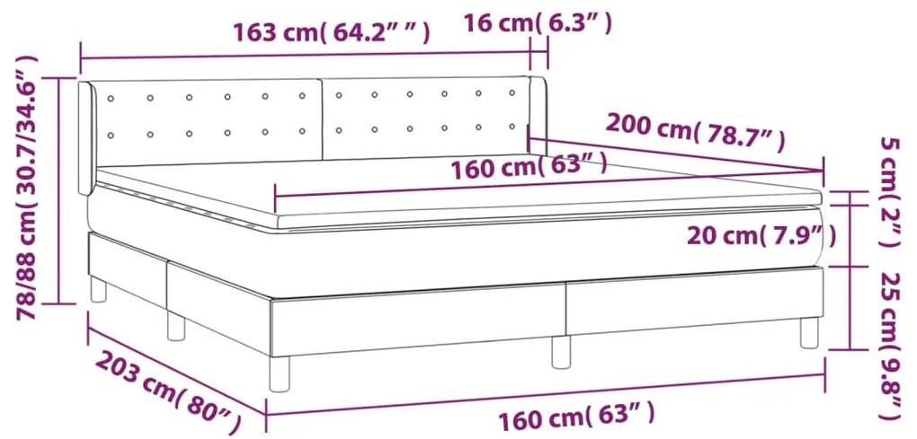 Pat box spring cu saltea, gri, 160x200 cm, piele ecologica Gri, 160 x 200 cm, Nasturi de tapiterie