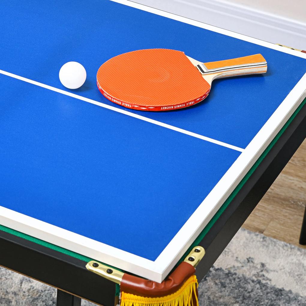 SPORTNOW Masă de Joc Pliabilă 2-în-1, Masă de Tenis și Masă de Biliard cu Accesorii Incluse, 140x63x60-80 cm, Albastru, Verde și Negru