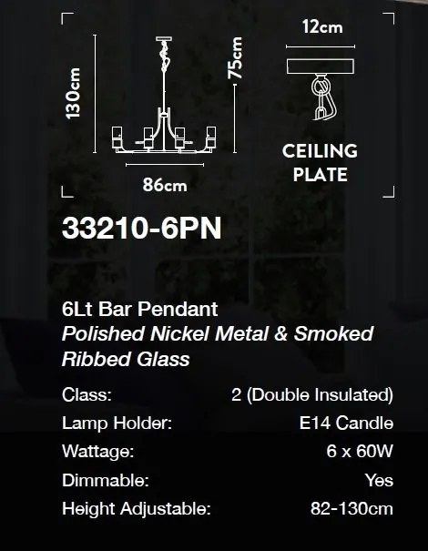 Candelabru modern design elegant Belle nickel/fumuriu