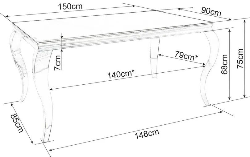 Masa de bucaterie Prince 150 x 90 cm, negru/argintiu