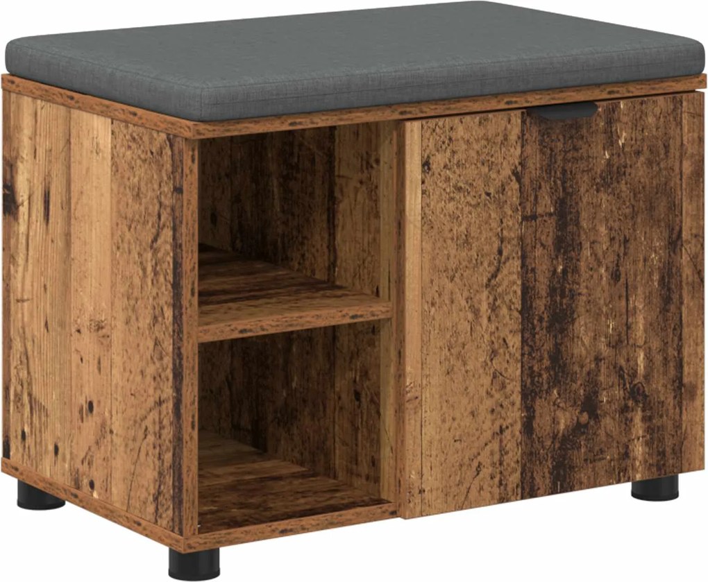 vidaXL Bancă pentru hol cu pernă cu raft Lemn vechi 60 x 38 x 46 cm