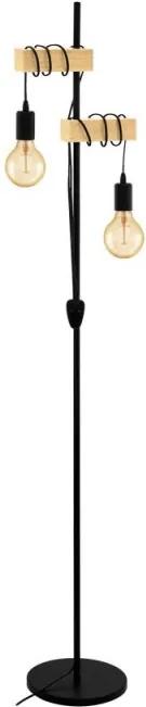 Lampadar în stil scandinav Townshend, E27 2x10W, lemn/metal, negru/maro