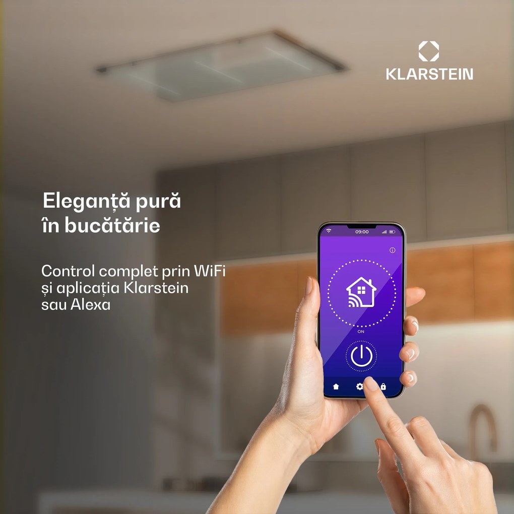 Klarstein Hota LuxeAir, 90 cm, WLAN + Bluetooth, LED, 751 m³/h, extracție/recirculare, CEE: A