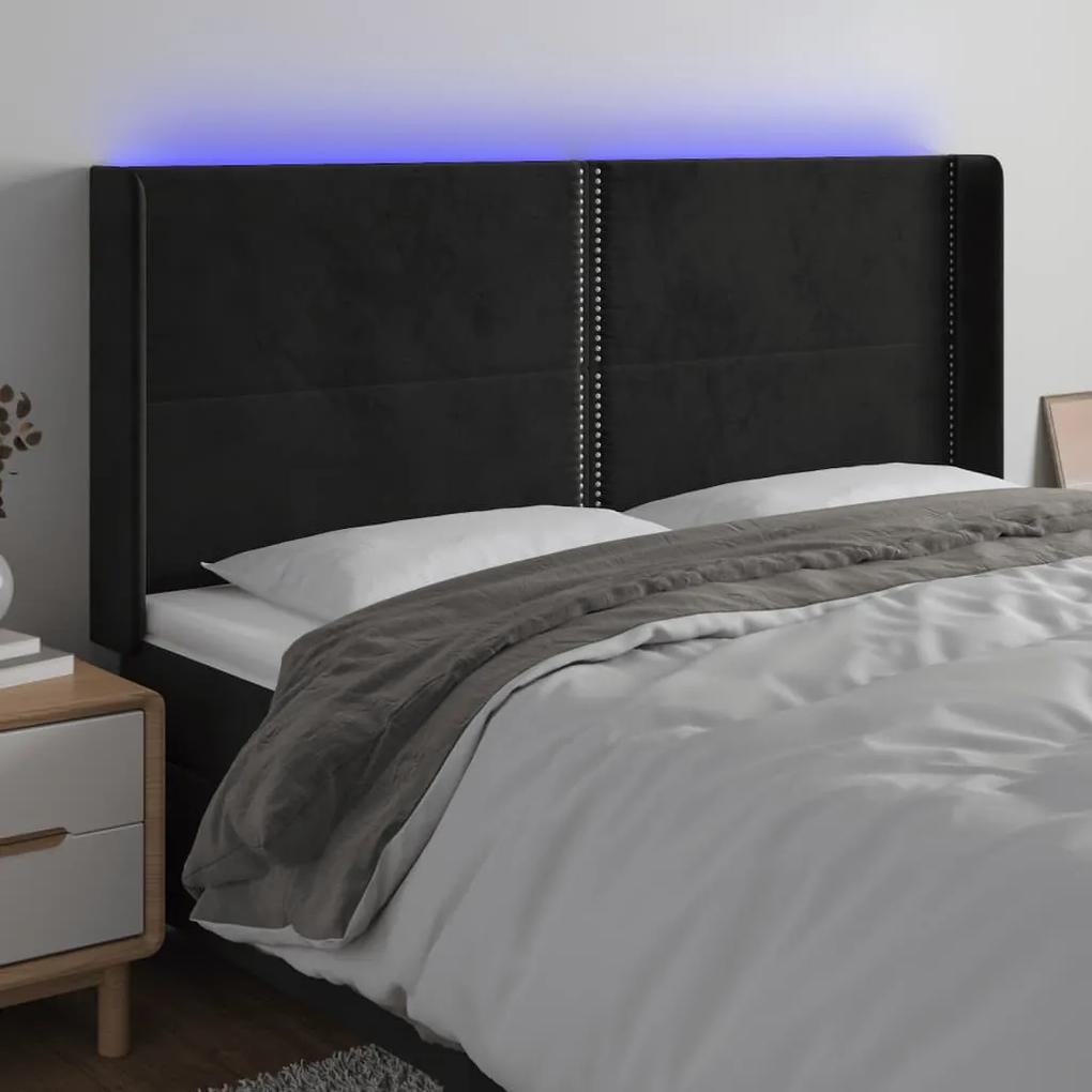 3123964 vidaXL Tăblie de pat cu LED, negru, 163x16x118/128 cm, catifea