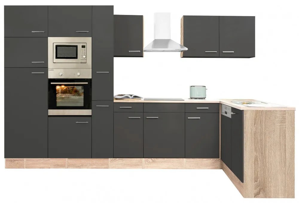 Mobilă de bucătărie de colț Yorki 370, corp din stejar sonoma, cu față antracit satinat