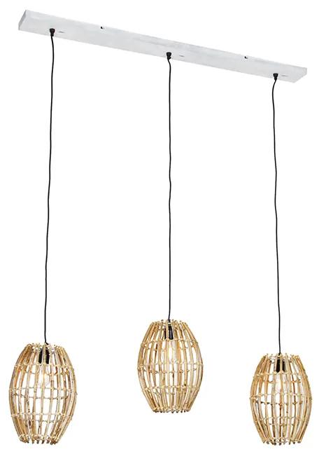 Lampa suspendata din bambus cu 3 lumini alb alungit - Canna Capsule