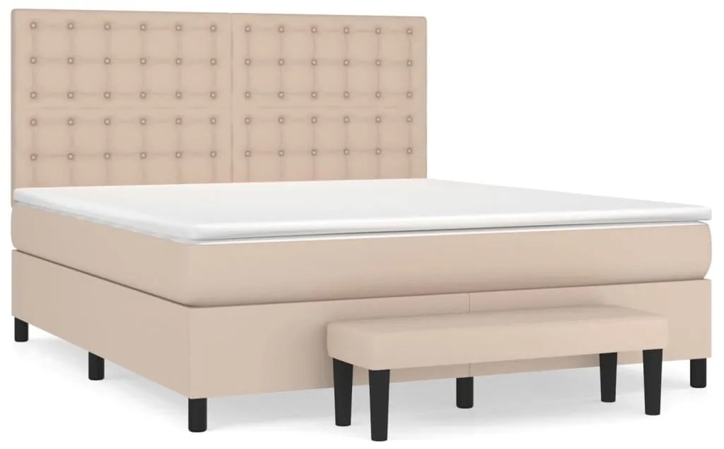 3137676 vidaXL Pat box spring cu saltea, cappuccino, 160x200cm piele ecologică