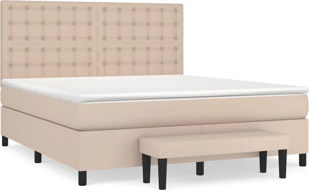 vidaXL Pat box spring cu saltea, cappuccino, 160x200cm piele ecologică