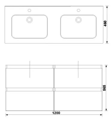 Set dulap baie suspendat Gala Daily cu lavoar dublu inclus, 120 cm, alb lucios Alb lucios