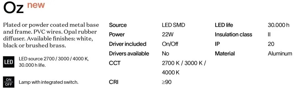 Veioza LED stil minimalist Oz tl on-off 2700k negru