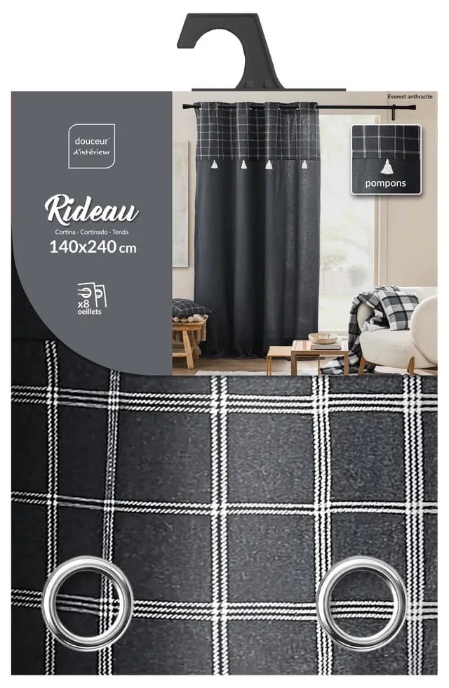 Draperie gri antracit din amestec de bumbac 140x240 cm Everest – douceur d'intérieur