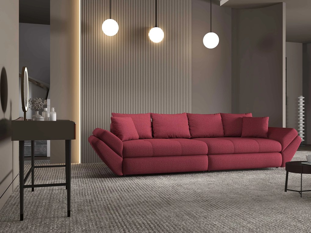 Canapea extensibilă dumonde cu ladă de depozitare si sezut confortabil din spuma high-density, Loana Enjoy Rosu 300x100 cm