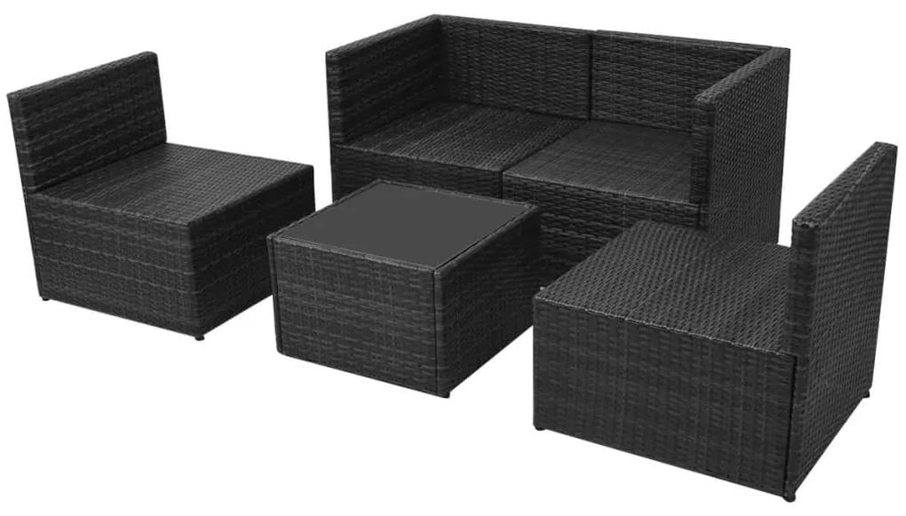 Set mobilier de gradina cu perne, 5 piese, negru, poliratan Negru, 5