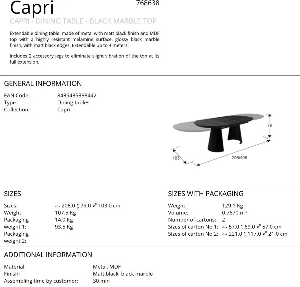 Masa dining extensibila design lux Capri