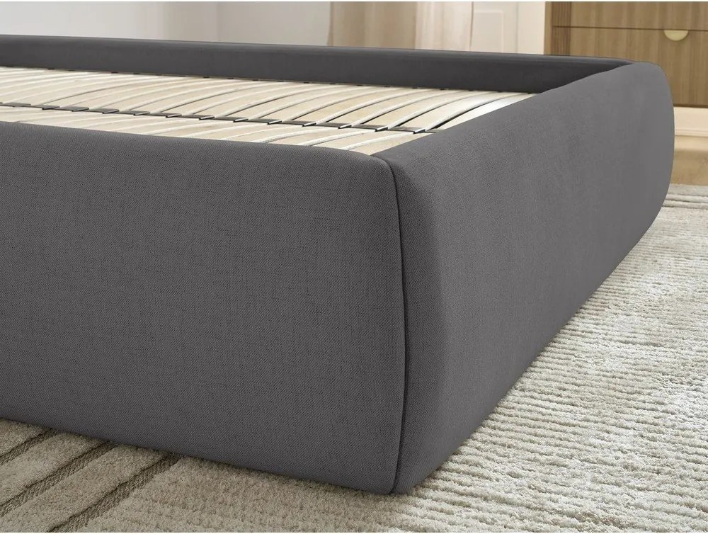 Pat matrimonial gri închis tapițat cu spațiu de depozitare/fără tăblie cu somieră 160x200 cm Inera – Bobochic Paris