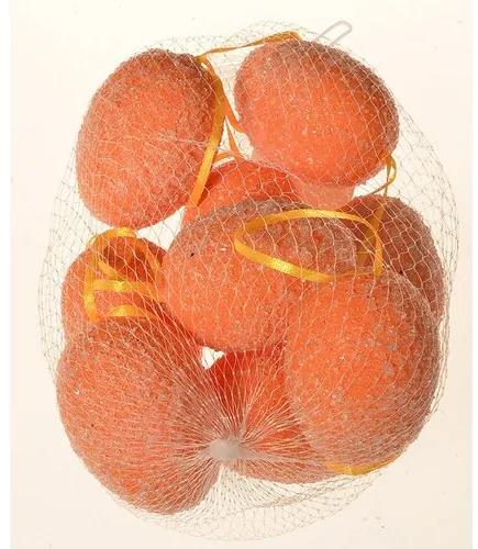 Ouă artificiale suspendate portocalii, set 9 buc, în. 6 cm, în plasă