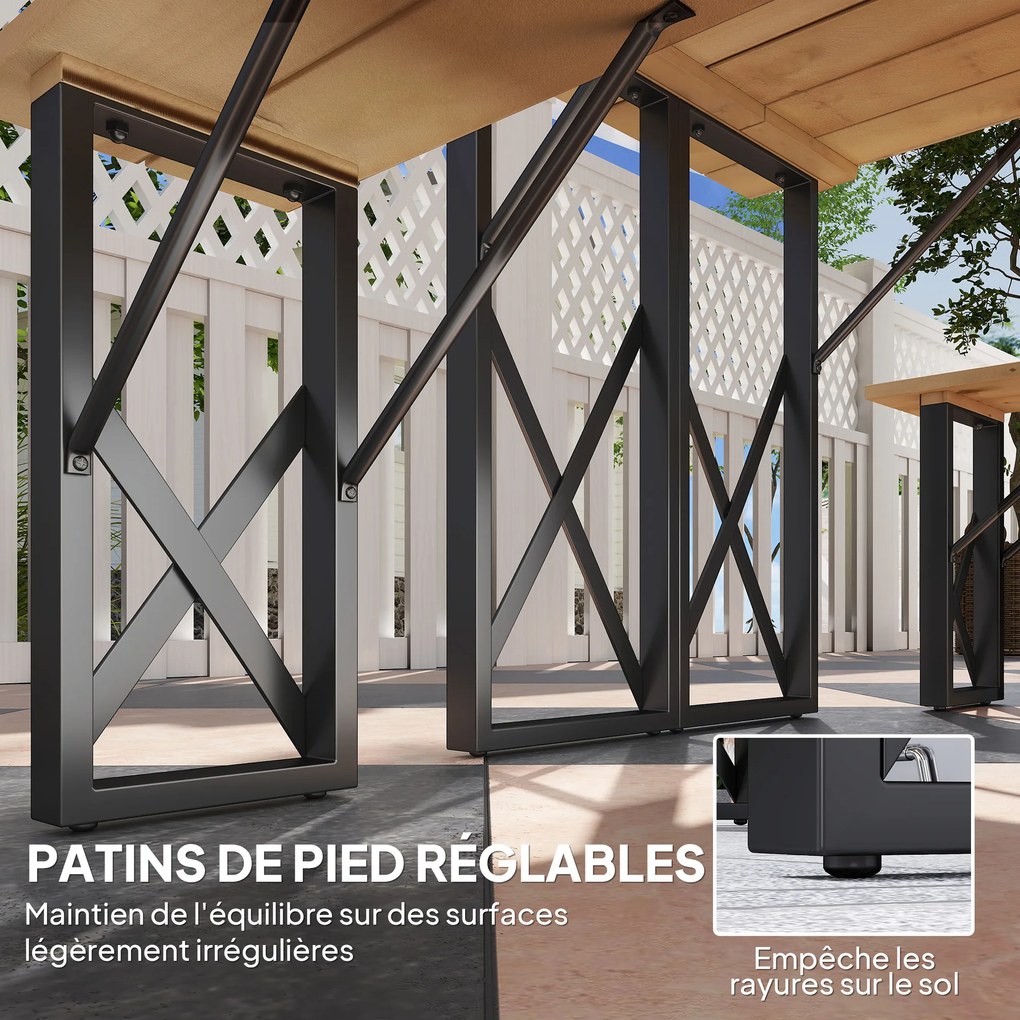 Outsunny set masă și bănci din lemn pentru 6-8 persoane, 160 cm, cu orificiu pentru umbrelă de 5 cm, design durabil, maro | Aosom Romania
