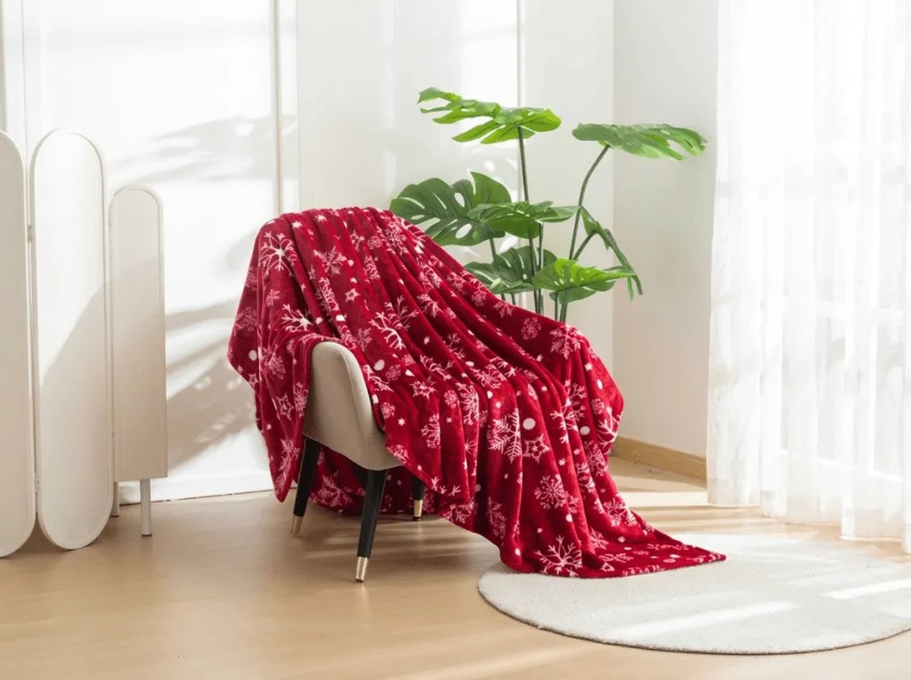 Patura Cocolino rosie de Craciun SNOWFALL Dimensiune: 200 x 220 cm