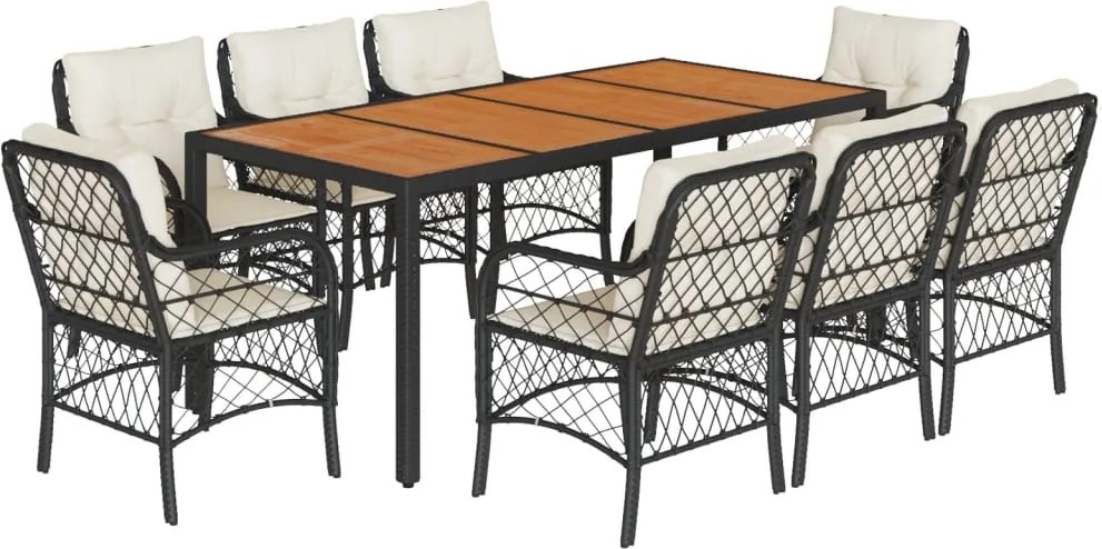 vidaXL Set mobilier de grădină cu perne, 9 piese, negru, poliratan