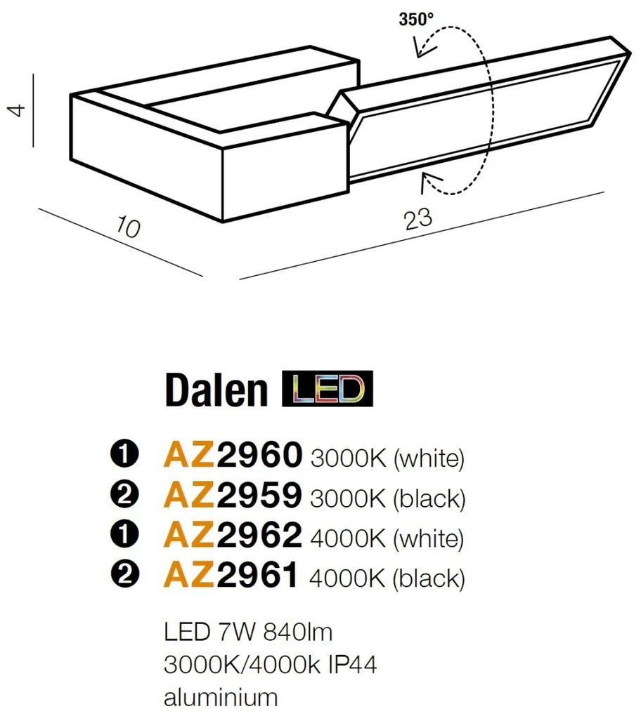 Aplica LED cu spot directionabil pentru baie IP44 Dalen 4000K alba