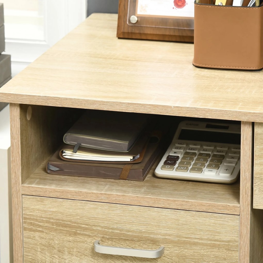 HOMCOM Birou Cameră sau Office Lemn cu 2 Sertare și 2 Chei, 110x50x76 cm, Stejar | Aosom Romania
