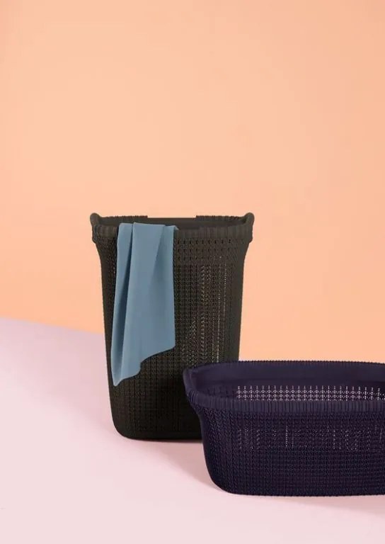Coș rufe cu capac KNIT 57L, maro, CURVER