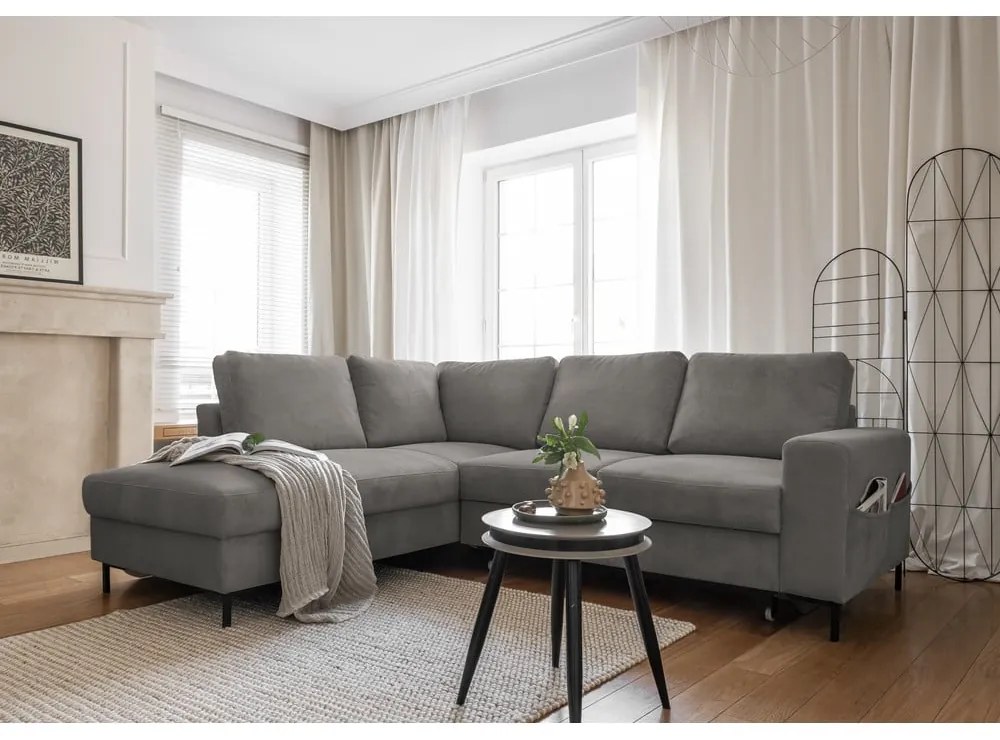 Colțar gri extensibil cu tapițerie din catifea reiată (cu colț pe partea stângă ) Lofty Lilly – Miuform