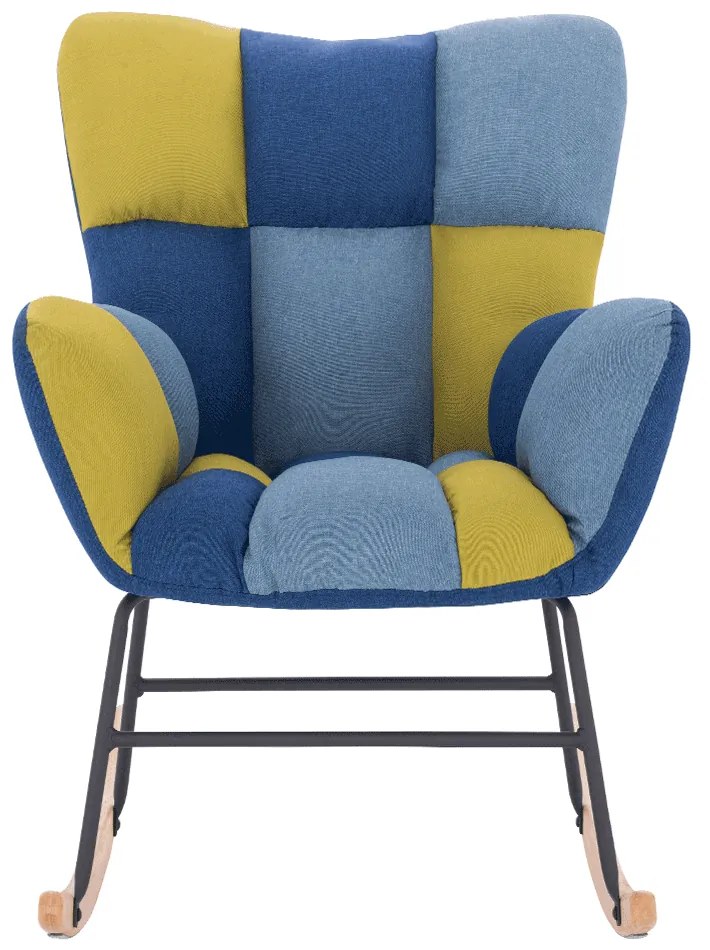 Scaun balansoar design, patchwork albastru / verde, KEMARO
