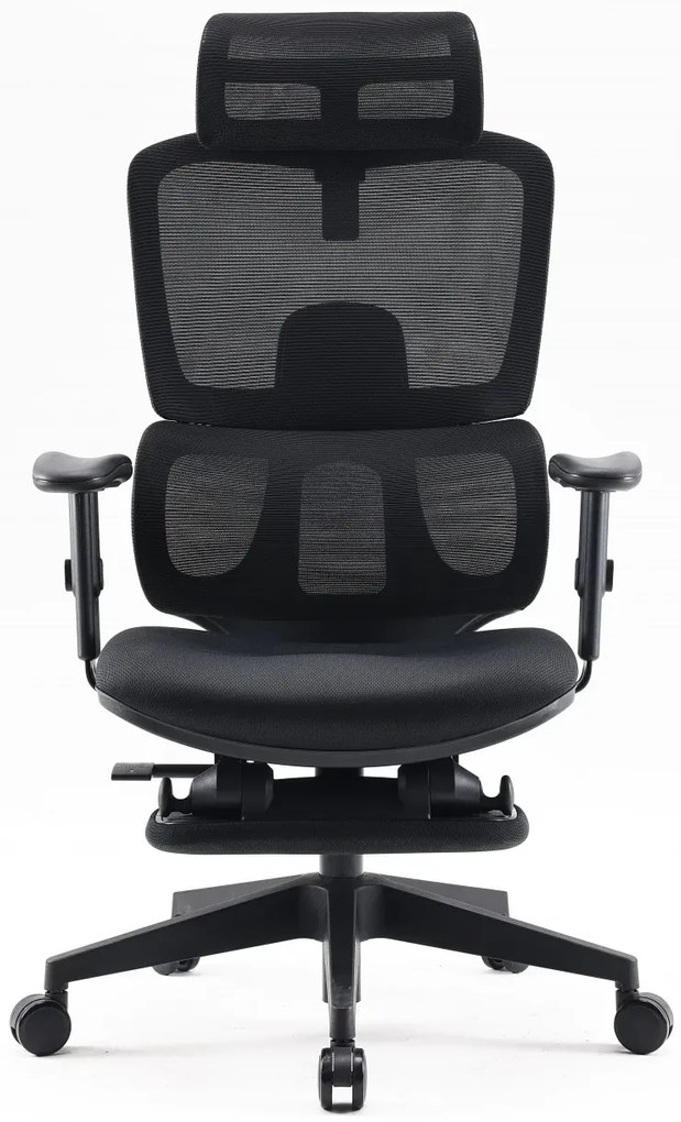 RESIGILAT- Scaun ergonomic SIHOO, spătar reglabil înălțime, suport lombar, tetieră reglabilă, mecanism înclinare/blocare în 3 poziții, suport picioare, pivotant, Mesh, Negru