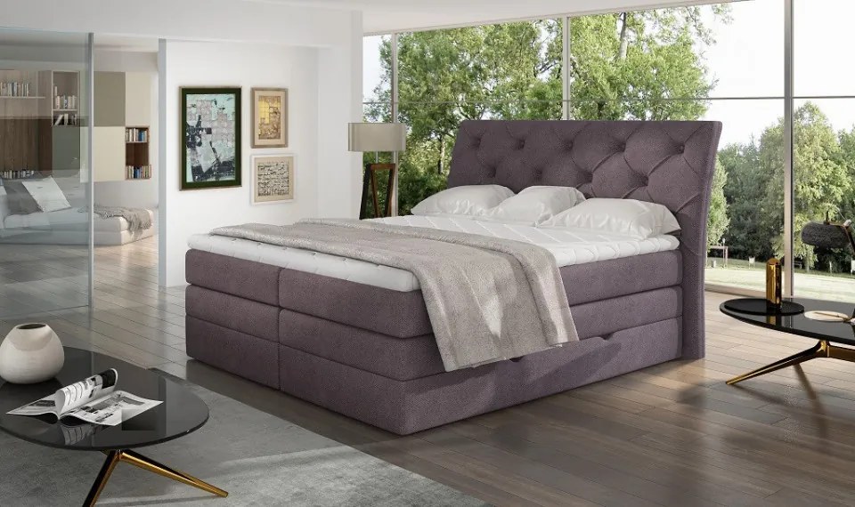 Pat tapitat boxspring, cu spatiu pentru depozitare, 160 x200, Mirabel 162, Eltap (Culoare: Gri deschis texturat / Sawana 21)