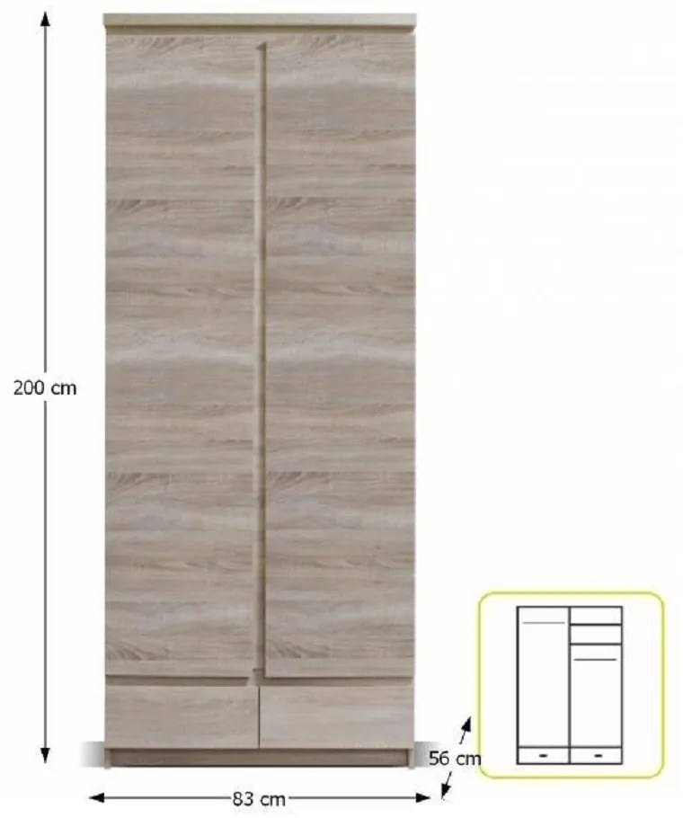 Dulap 2D2S, stejar sonoma, PANAMA Typ 01