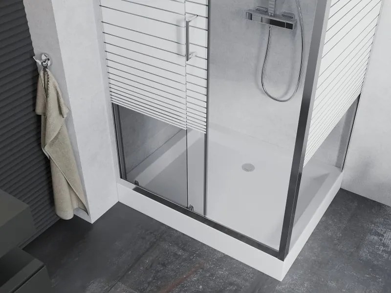 Mexen Apia cabina de duș glisantă 100 x 80 cm, dungi albe, crom + cadă de duș Rio - 840-100-080-01-20-4510