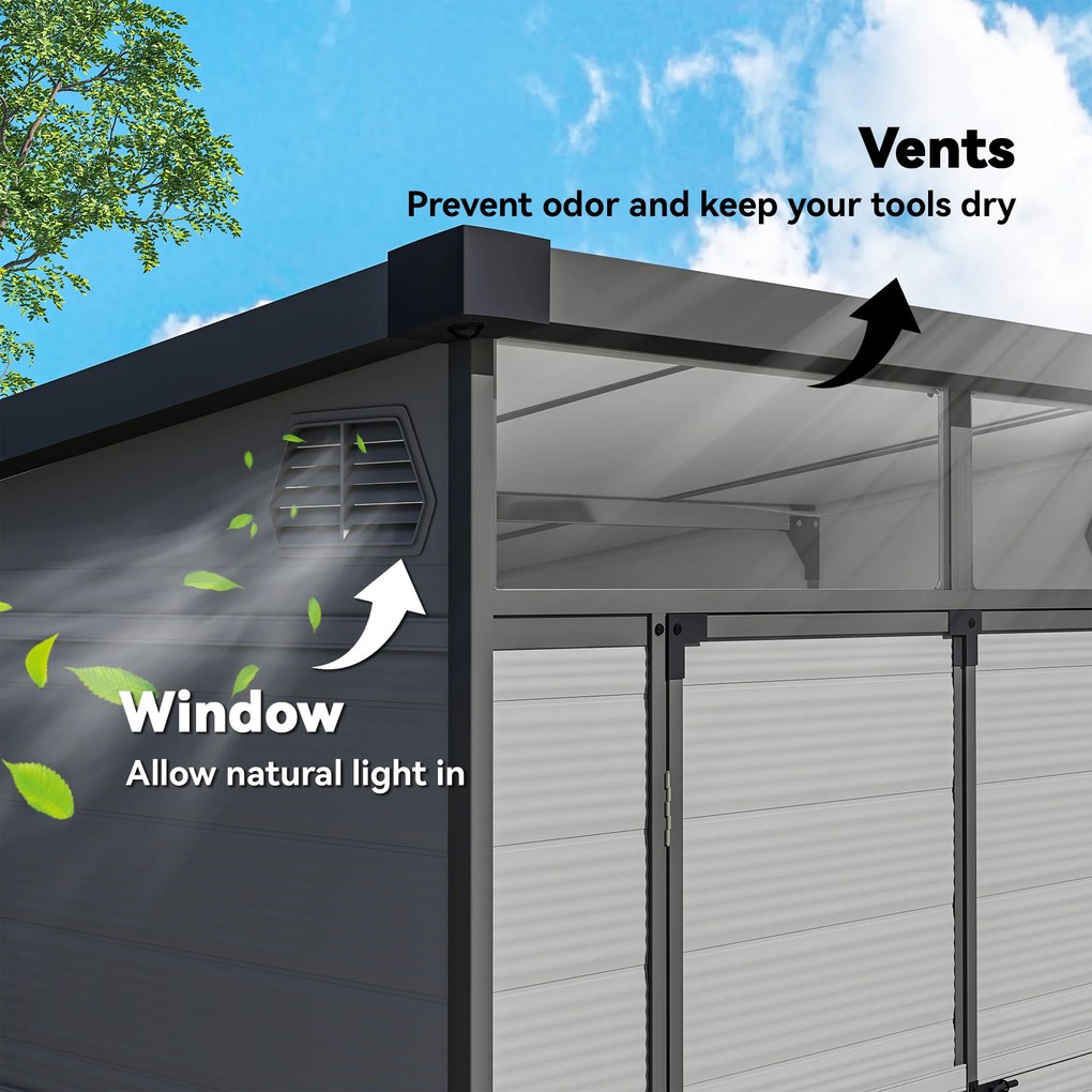 Outsunny Șopron pentru Grădină din Plastic cu Ferestre și Orificii de Ventilație, 190x191x215 cm, Gri Deschis | Aosom Romania