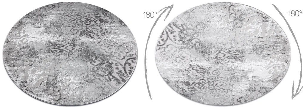 Covor MEFE modern Cerc 8724 Ornament vintage - structural două niveluri de lână gri