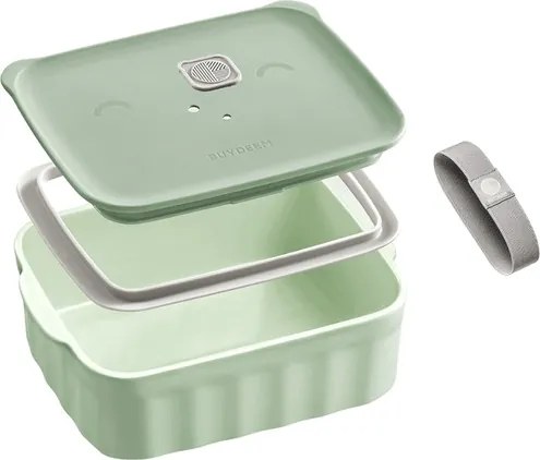 Cutie alimentara ceramica Buydeem CT1006-CG, 810 ml, 17x20.5 cm, Pana la 230°C, Compatibila cuptor si cuptor cu microunde, Verde