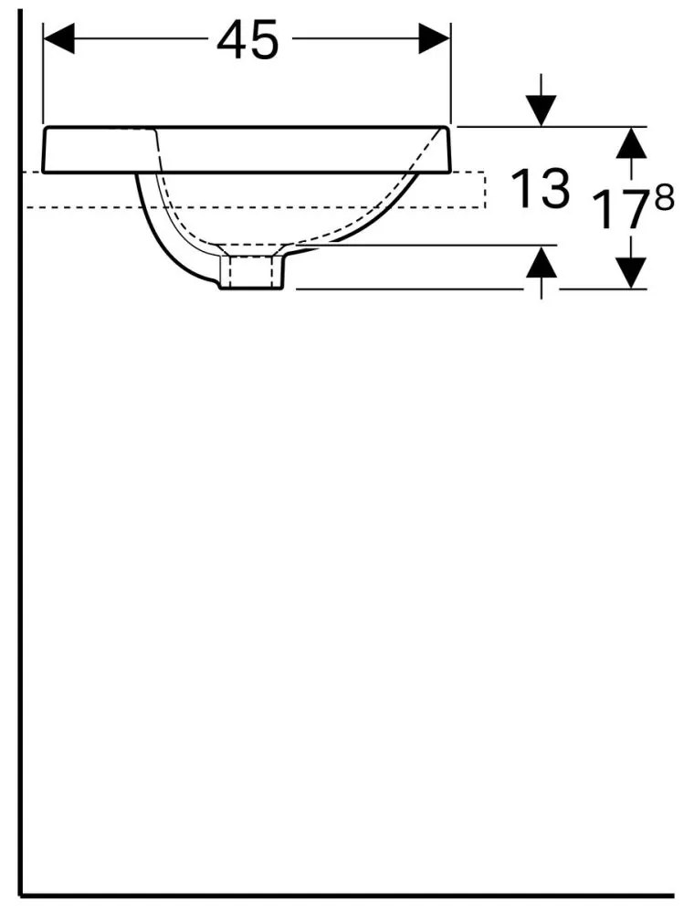 Lavoar baie incastrat alb 55 cm, dreptunghiular, cu orificiu baterie, Geberit VariForm Cu orificiu