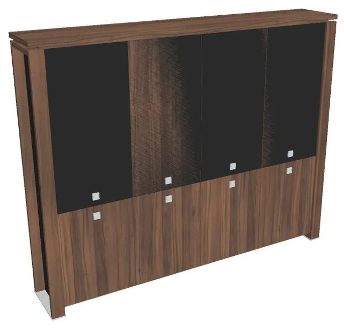 Dulap înalt Verno+ S 260 x 46 x 210 cm, uși combinate, nuc / negru
