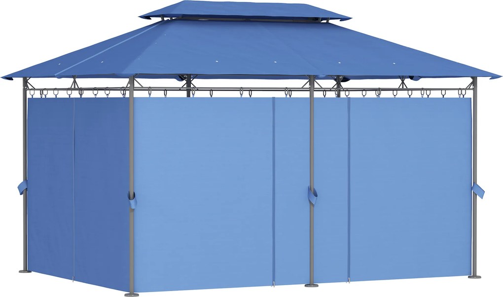 Outsunny Tonelă de grădină 3 x 4 m cort de recepție cu 6 draperii detașabile și acoperiș dublu pentru patio, festival, albastru închis | Aosom Romania