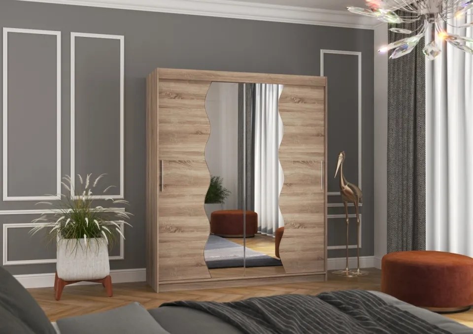 Dulap cu usi glisante si oglinda 180x215 cm, Kansas, ADRK Furniture (Culoare: Trufă)