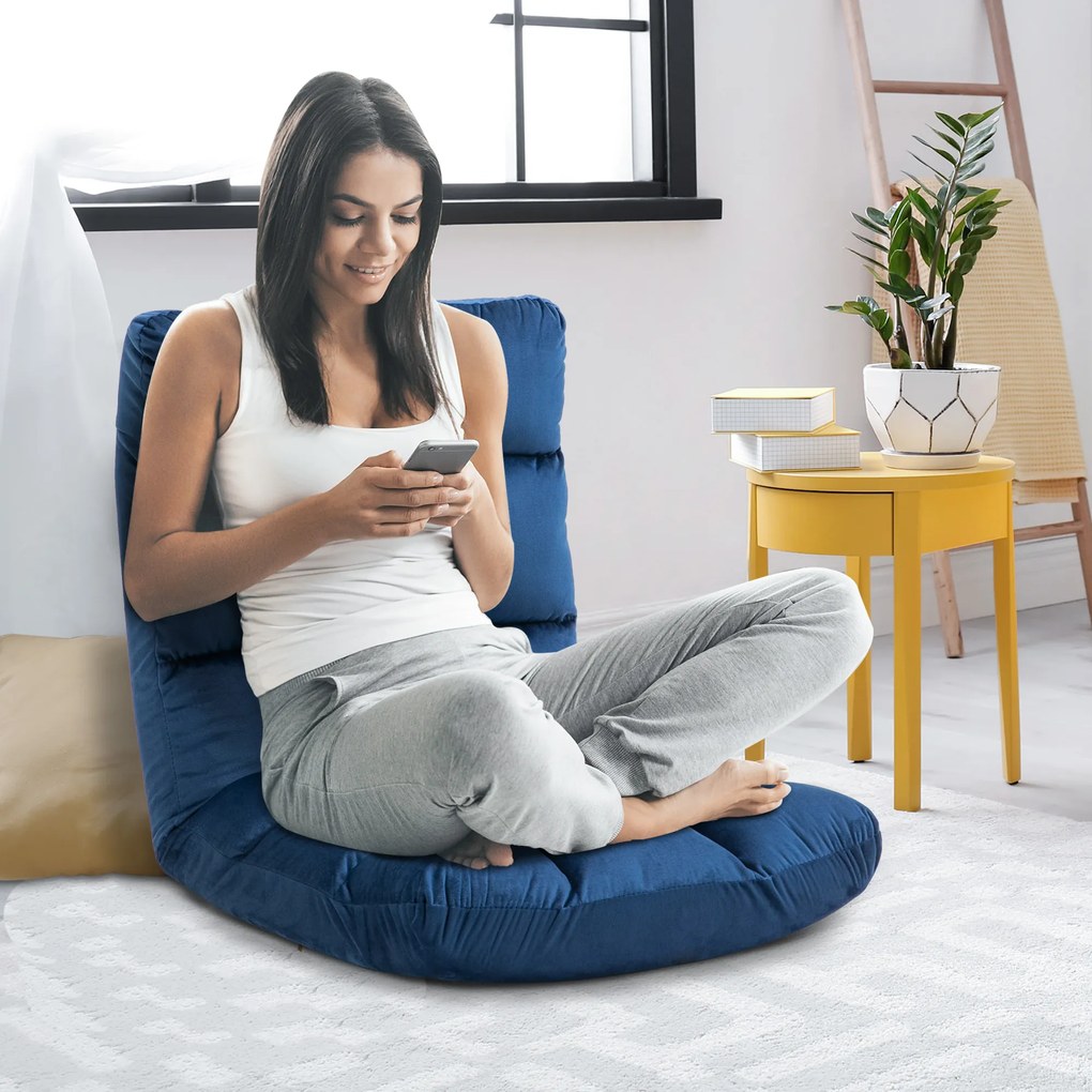 HOMCOM Fotoliu Convertibil Fotoliu Leneș Mare Confort Inclinație Spătar Multipozitii 90°-180° Flanelă de Poliester Tapițat Albastru Regal | Aosom Romania