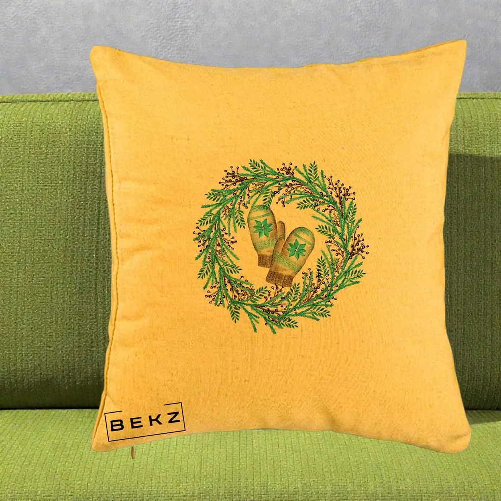 Perna Decorativa Coroana Turcoaz cu Manusi, 40x40 cm, Galben, Husa Detasabila, Perna Inclusa, BEKZ®